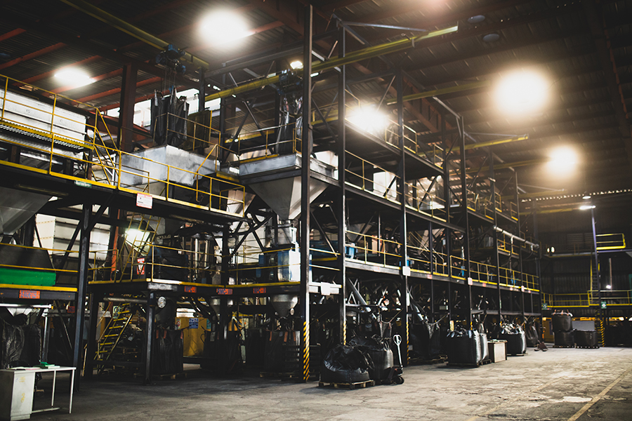 Interior of the Black Opal activated carbon manufacturing facility